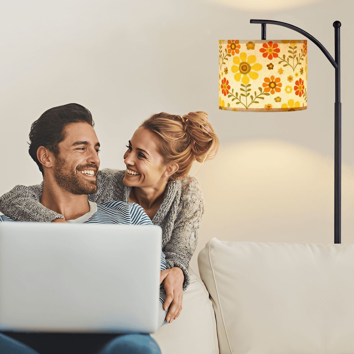 Kate McEnroe New York Retro Mod Floral Arc Floor Lamp, Mid Century Modern 70s Lighting AccentArc Floor LampsAzdJiKE694