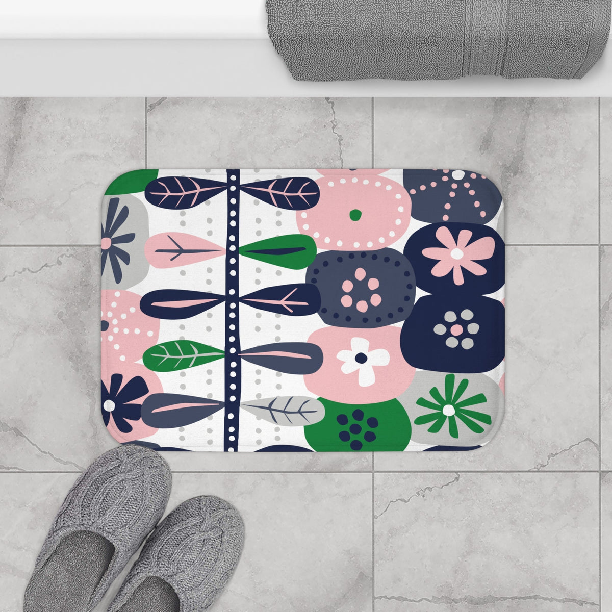 Kate McEnroe New York Retro Mod Floral Bath Mat, Mid Century Modern Scandinavian Bathroom RugBath Mats15189354363319141362