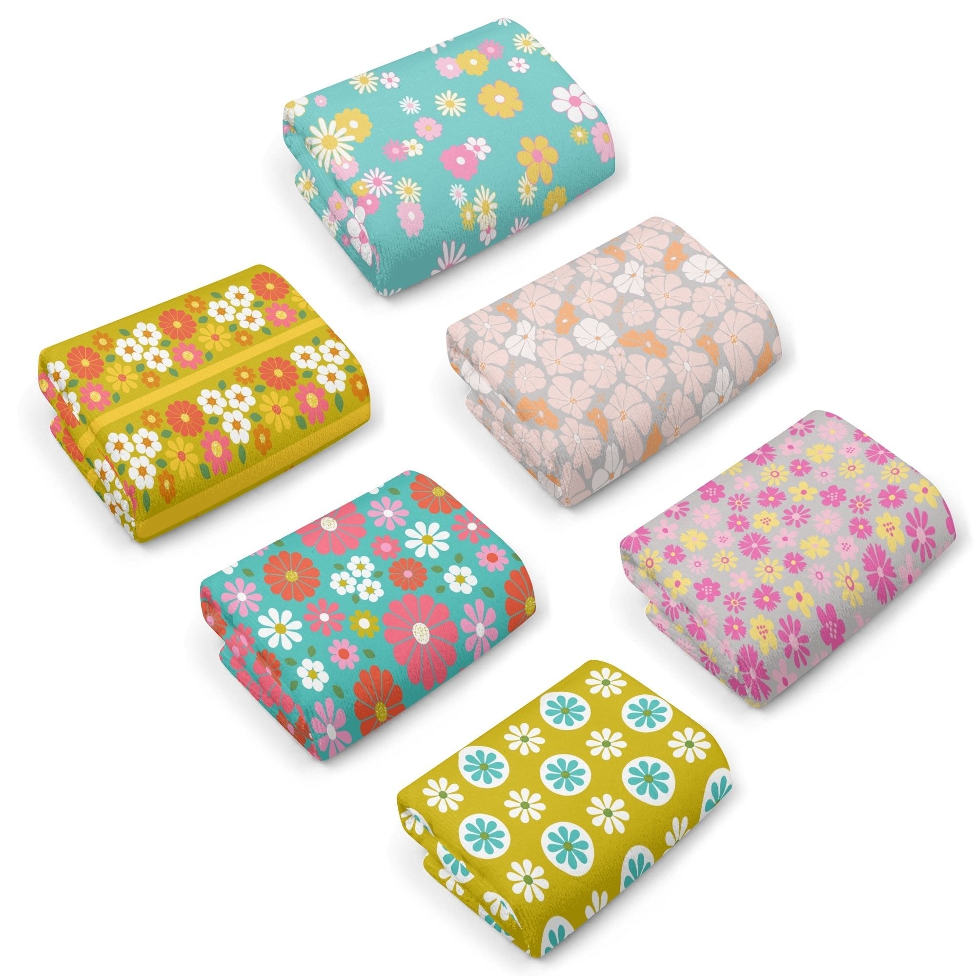 Kate McEnroe New York Retro Mod Floral Hand Towels, Mid Century Modern 60s Kitsch Bathroom Decor, Groovy Daisy TowelsHand TowelsNRQ5G87Y - 1