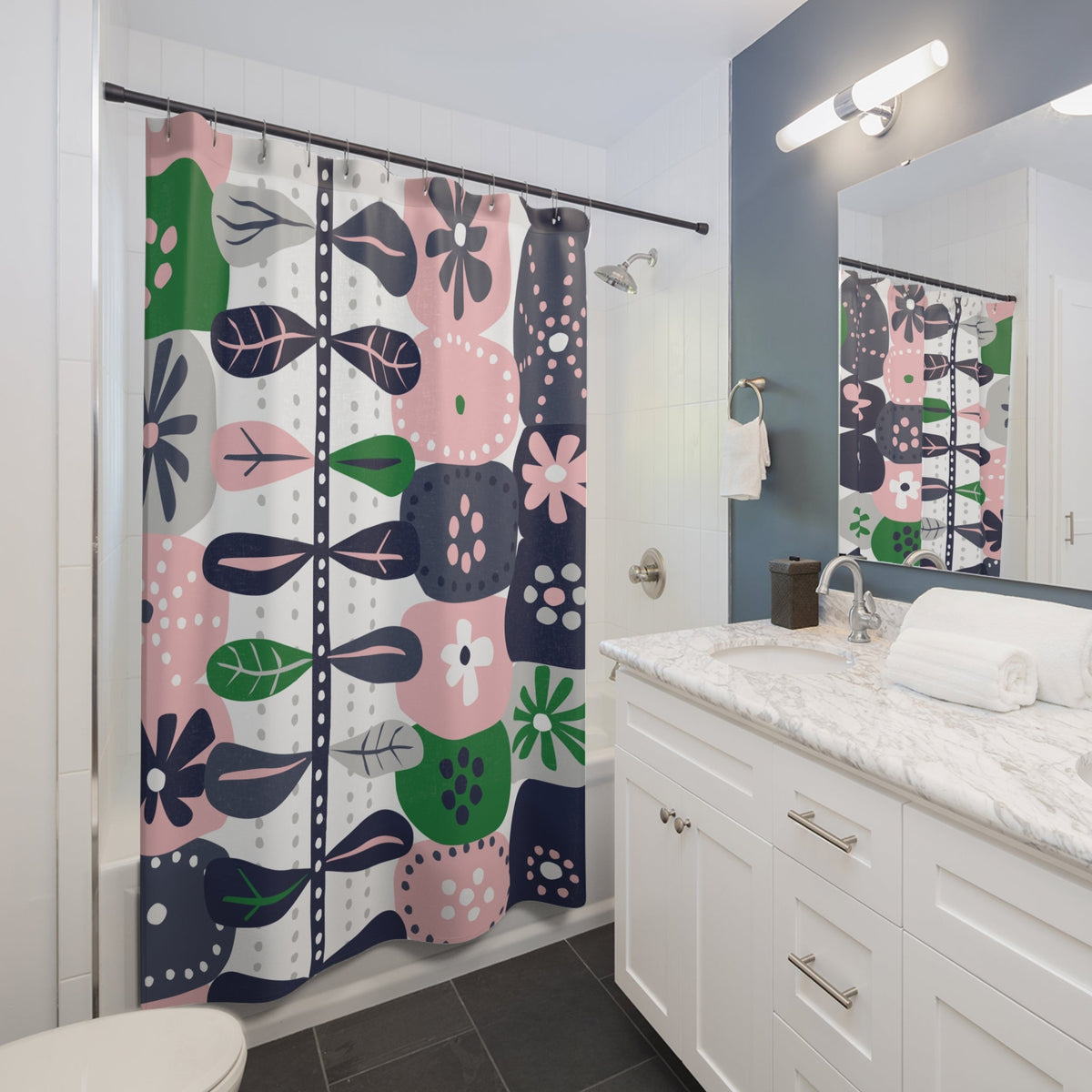 Kate McEnroe New York Retro Mod Floral Shower Curtain, Mid Century Modern Scandinavian Botanical Bathroom DecorShower Curtains14959645541859397814