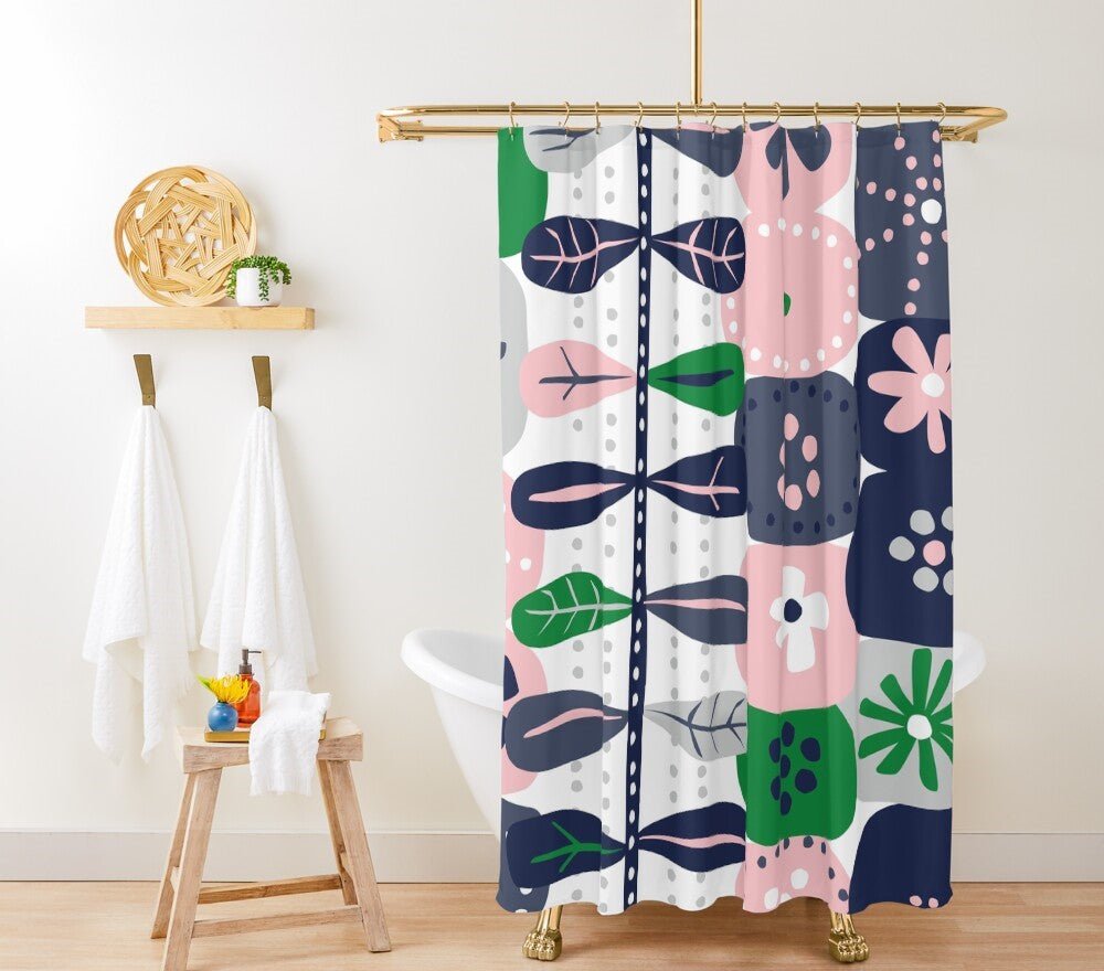 Kate McEnroe New York Retro Mod Floral Shower Curtain, Mid Century Modern Scandinavian Botanical Bathroom DecorShower Curtains14959645541859397814
