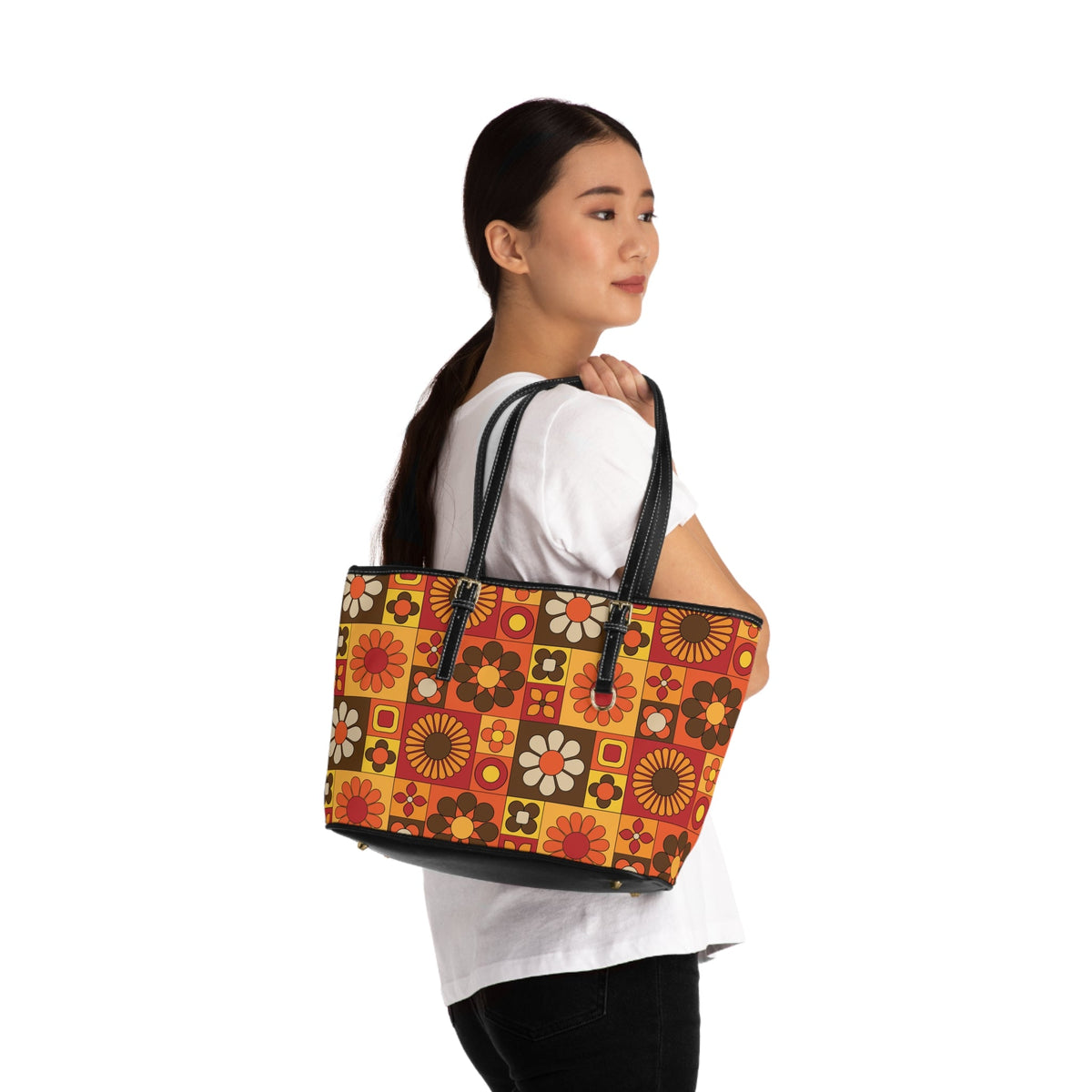 Kate McEnroe New York Retro Mod Floral Tote Bag, Mid Century Modern 70s Patchwork Handbag, Groovy Kitsch Flower PurseTotes27934105427863191126