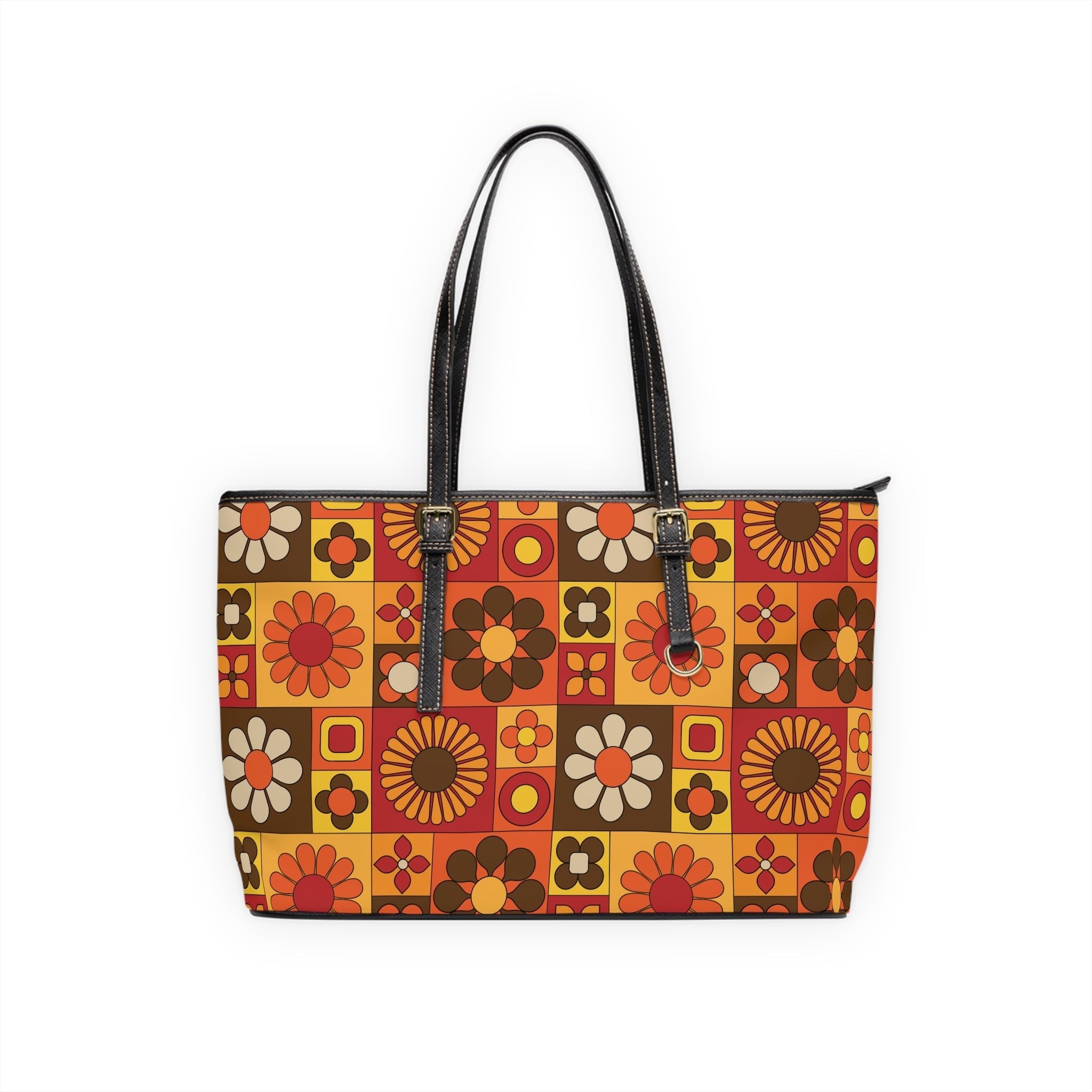 Kate McEnroe New York Retro Mod Floral Tote Bag, Mid Century Modern 70s Patchwork Handbag, Groovy Kitsch Flower PurseTotes27934105427863191126