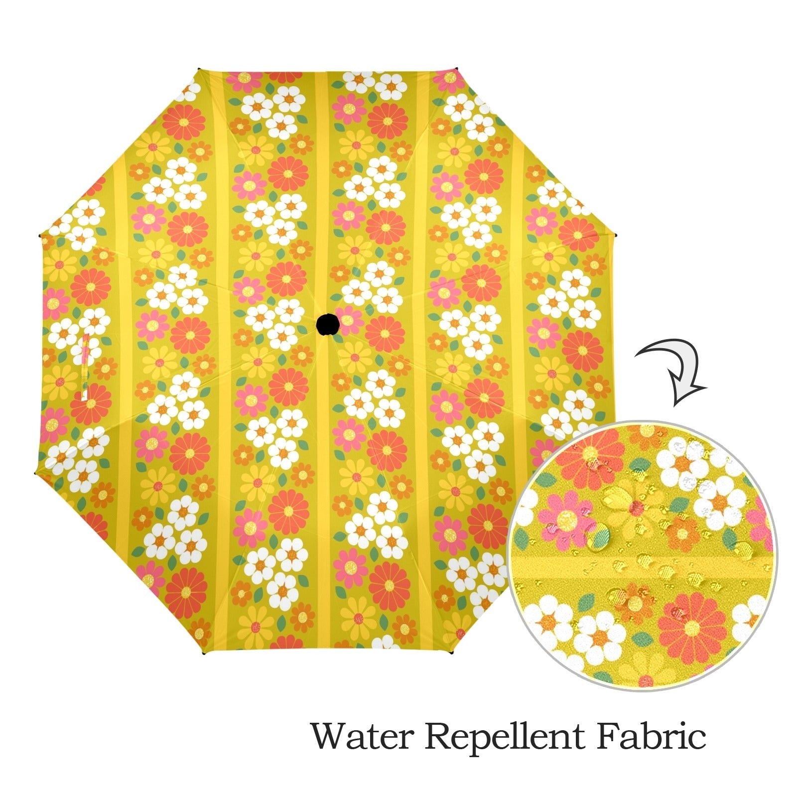Kate McEnroe New York Retro Mod Floral Umbrella, Mid Century Modern Yellow Orange Daisy Rain GearUmbrellas17686477461954965514