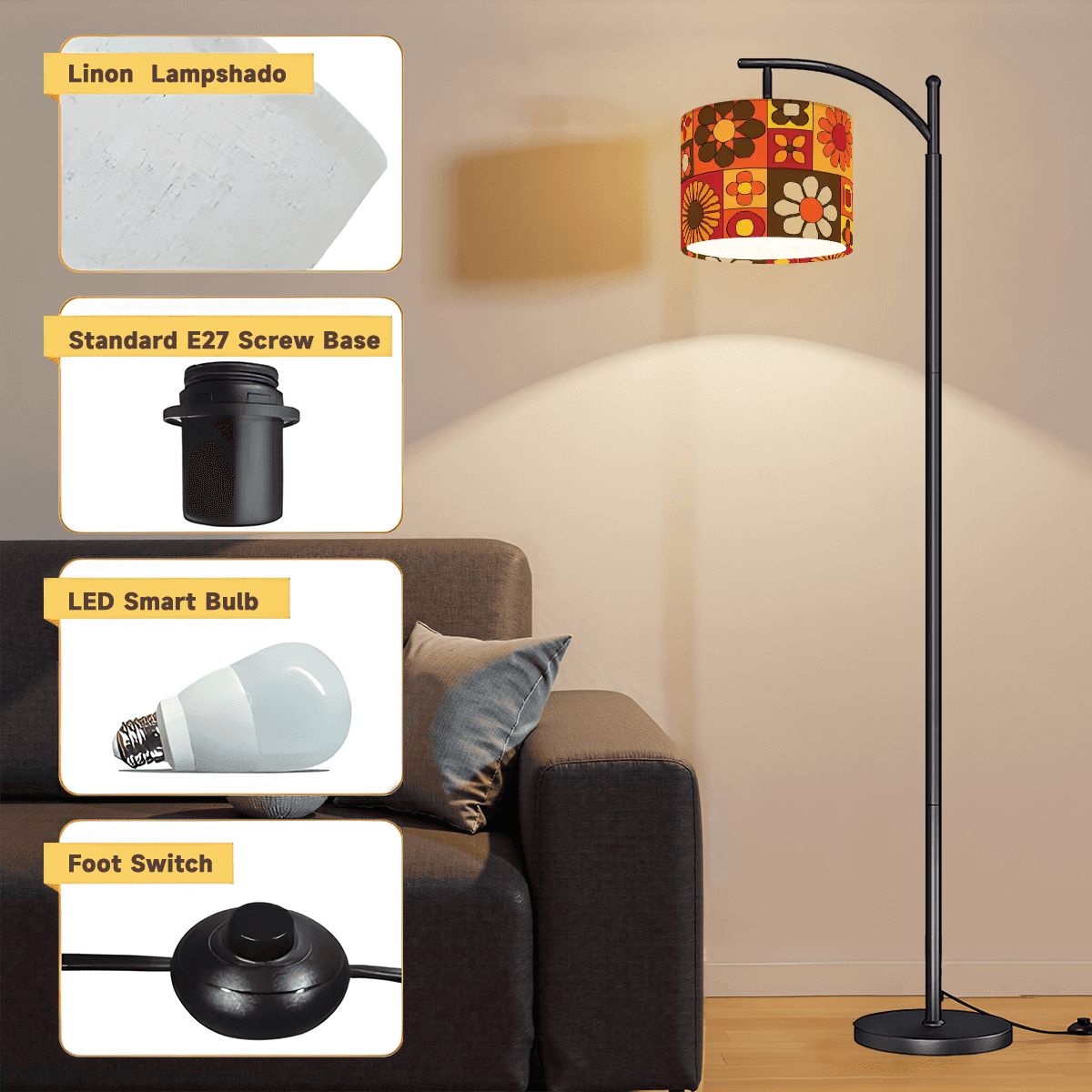 Kate McEnroe New York Retro Mod Flower Arc Floor Lamp, 70s Mid Century Modern LightingArc Floor Lampslmgc1nAJU3