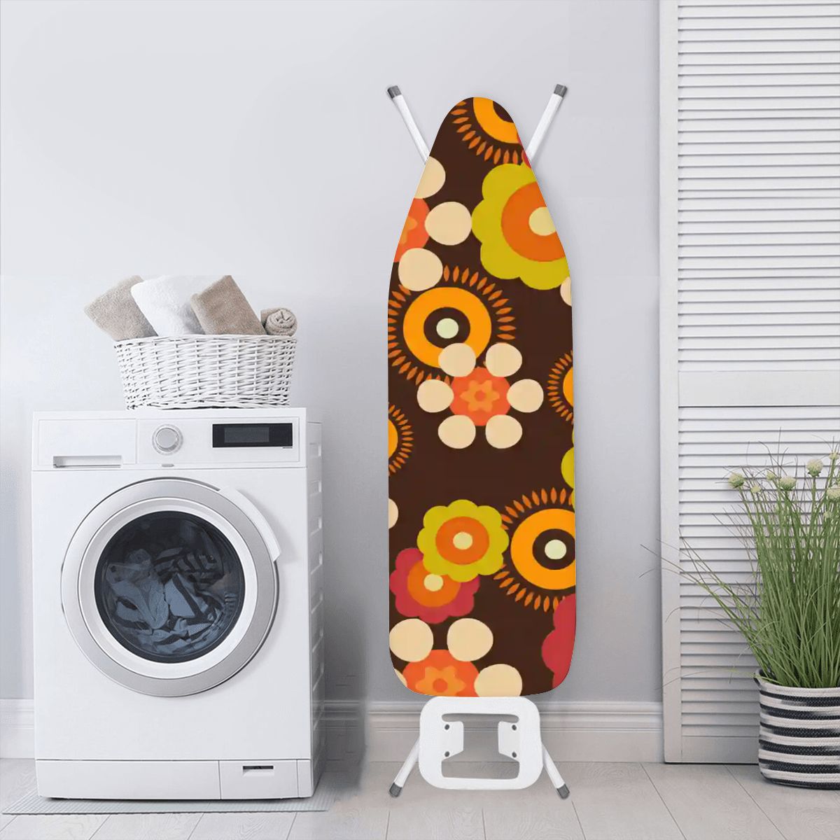 Kate McEnroe New York Retro Mod Flower Power Ironing Board Cover, 70s Brown Orange Mid Century Laundry Room AccentIroning Board CoversxsxBtEVfSv
