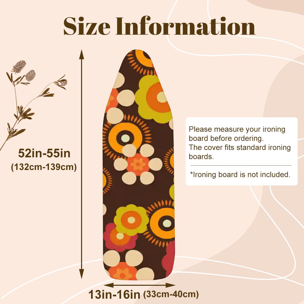 Kate McEnroe New York Retro Mod Flower Power Ironing Board Cover, 70s Brown Orange Mid Century Laundry Room AccentIroning Board CoversxsxBtEVfSv