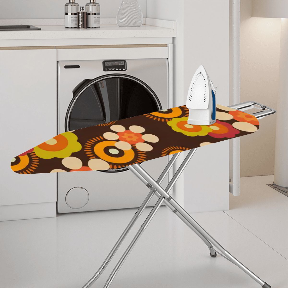 Kate McEnroe New York Retro Mod Flower Power Ironing Board Cover, 70s Brown Orange Mid Century Laundry Room AccentIroning Board CoversxsxBtEVfSv