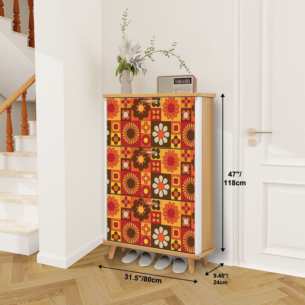Kate McEnroe New York Retro Mod Flower Power Shoe Cabinet, Mid Century Modern Groovy Storage Organizer, 70s Kitsch Daisy RackShoe StorageUSJSHis2j8