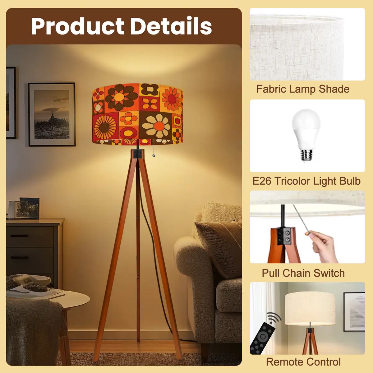 Kate McEnroe New York Retro Mod Flower Power Tripod Floor Lamp, Mid Century Modern 70s Groovy LightingTripod Floor LampsXtbn37s5wU