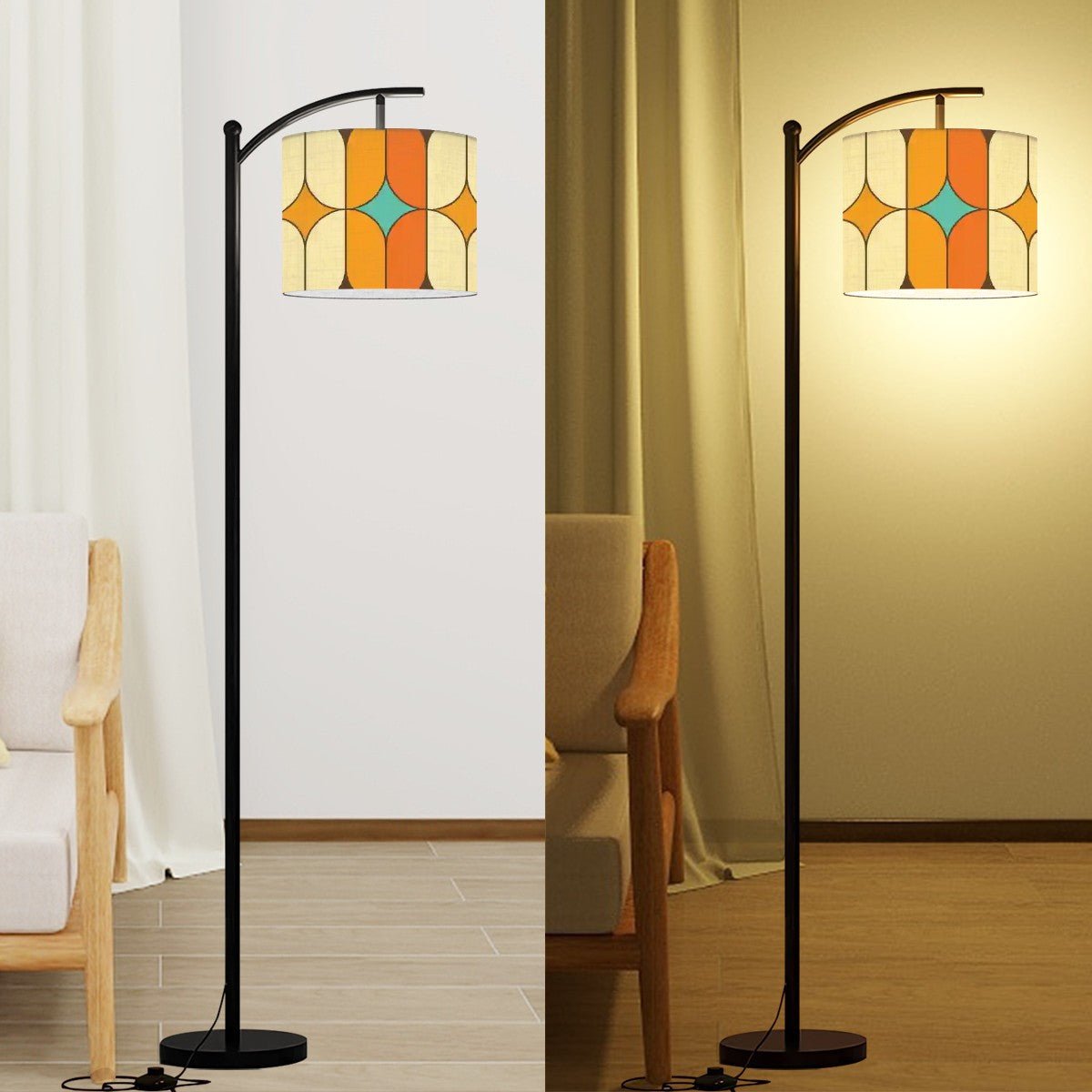 Kate McEnroe New York Retro Mod Geometric Arc Floor Lamp, Mid Century Modern Starburst Shade, Funky Living Room or Office Accent LightFloor LampsCjL9xf1Zfh