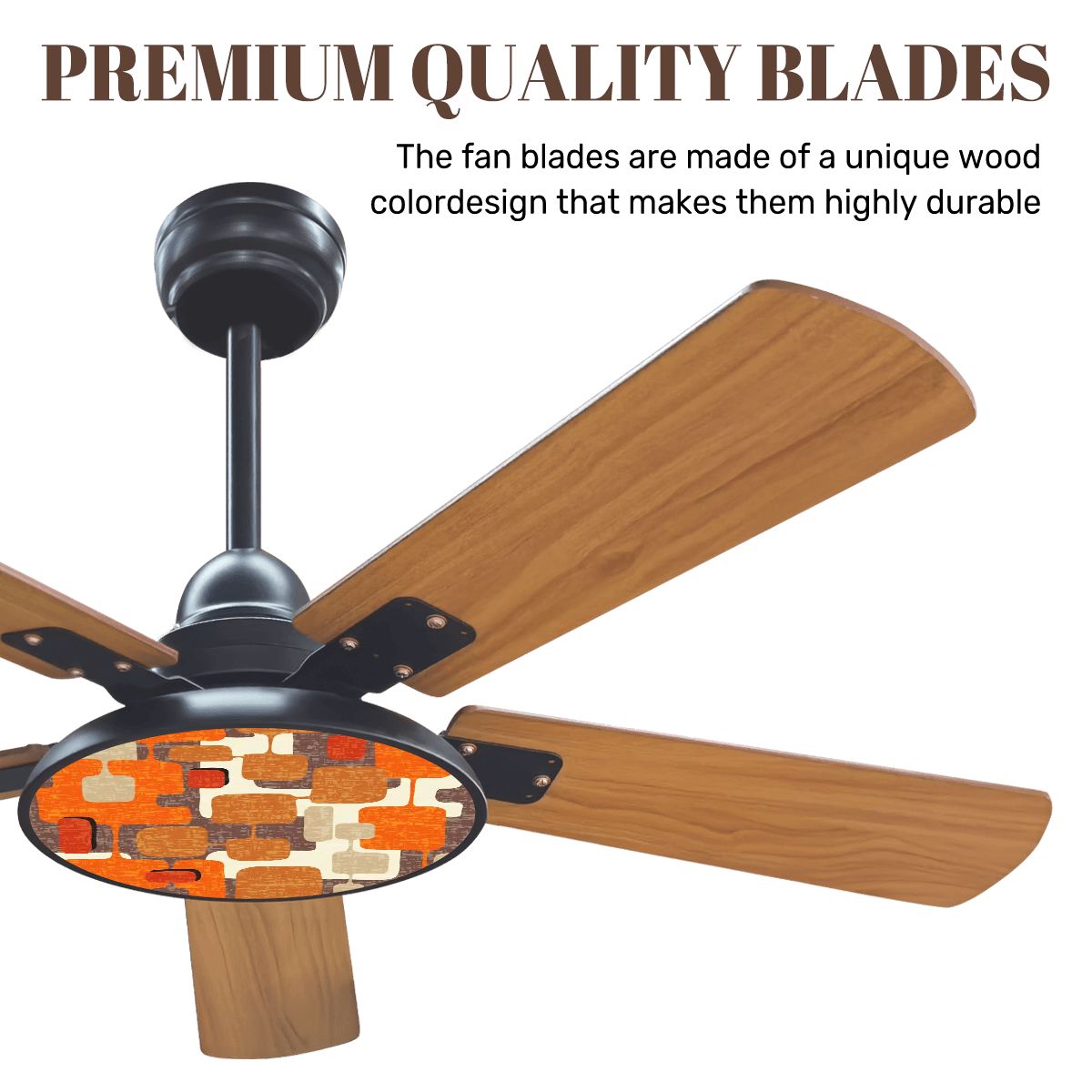 Kate McEnroe New York Retro Mod Geometric Ceiling Fan, 70s Mid Century Modern Orange Brown Light FixtureCeiling FansKNvYn5W2A5