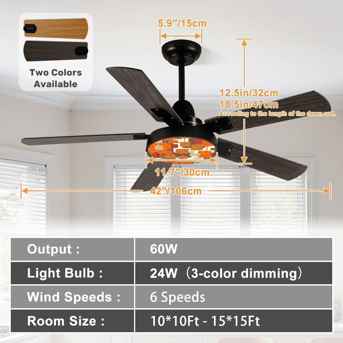 Kate McEnroe New York Retro Mod Geometric Ceiling Fan, 70s Mid Century Modern Orange Brown Light FixtureCeiling FansKNvYn5W2A5