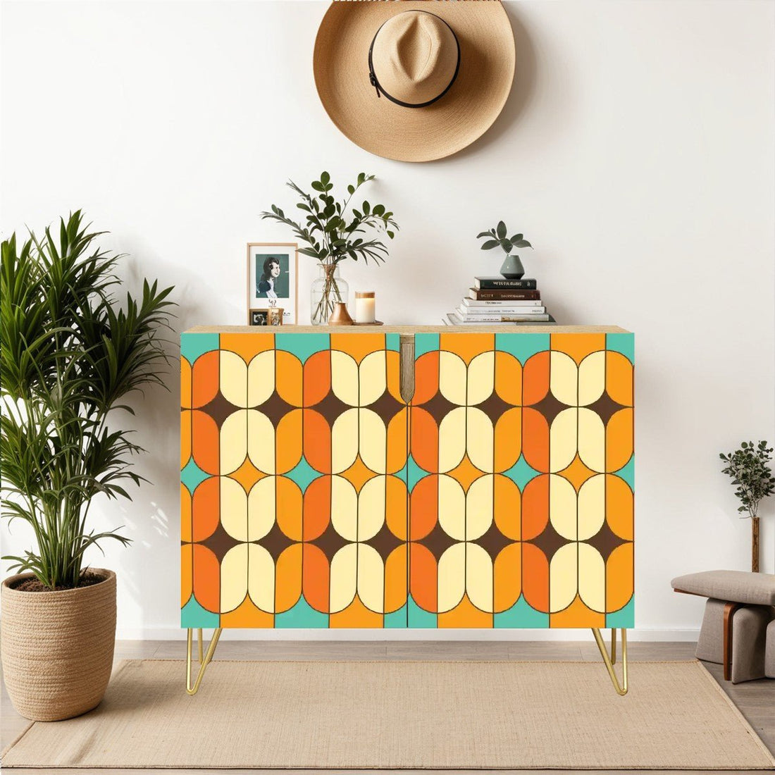 Kate McEnroe New York Retro Mod Geometric Storage Cabinet, 70s Vintage MCM Credenza, Colorful Mid Century Modern Accent CabinetStorage CabinetsHnGPxqnWbW
