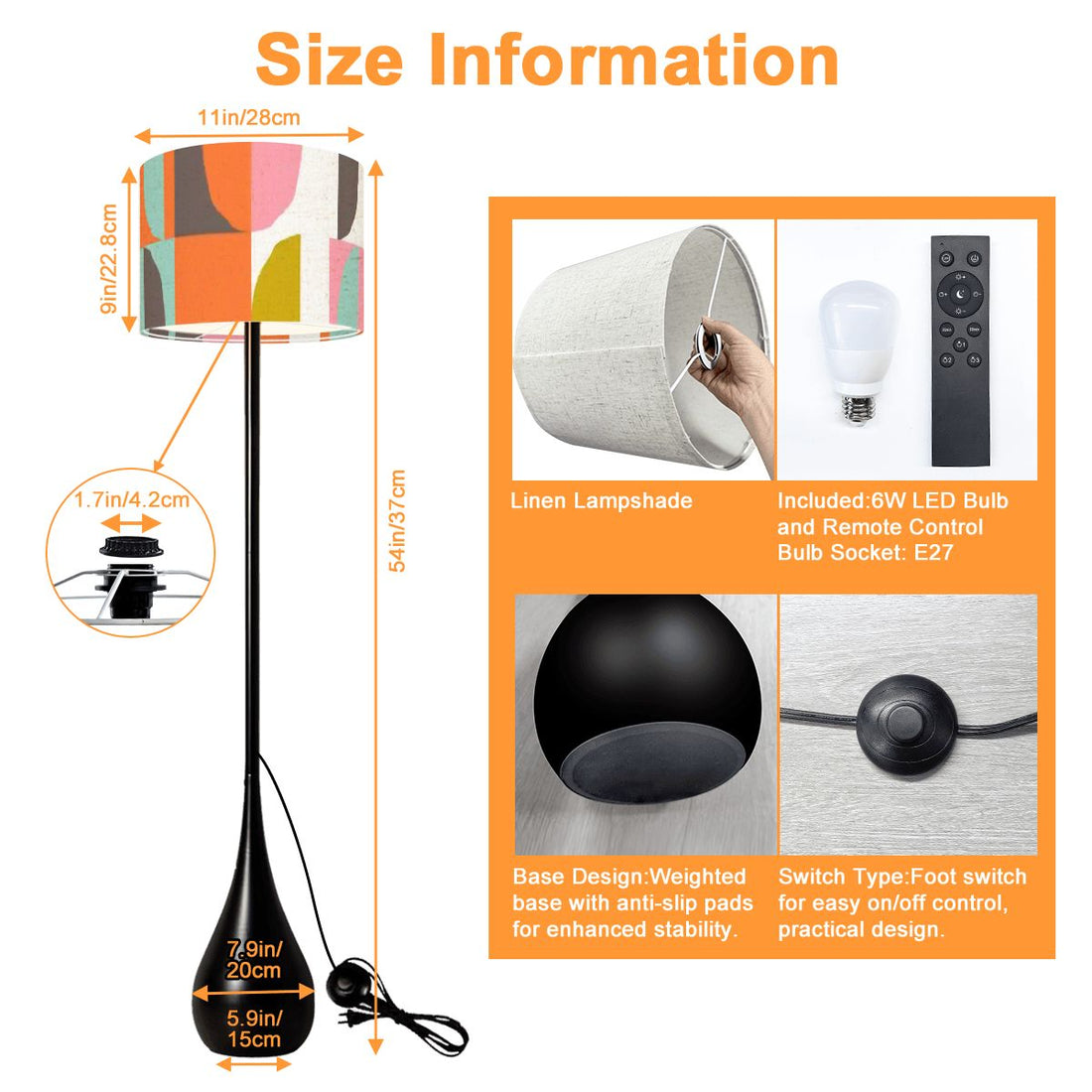 Kate McEnroe New York Retro Mod Geometric Teardrop Floor Lamp, Mid Century Modern Accent LightFloor LampsxGEK1DHujR