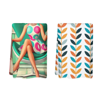 Kate McEnroe New York Retro Mod Girl Mid Century Scandinavian Floral Kitchen Dish Towel SetDish TowelsWQEG0X5W-1