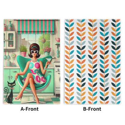 Kate McEnroe New York Retro Mod Girl Mid Century Scandinavian Floral Kitchen Dish Towel SetDish TowelsWQEG0X5W-1