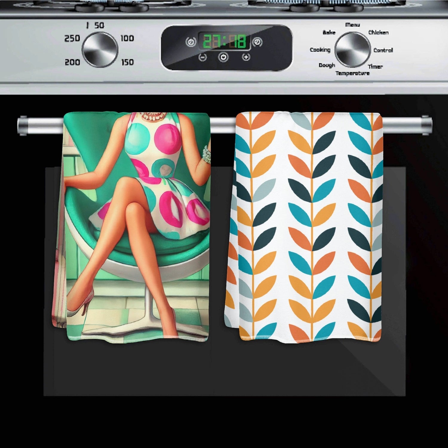 Kate McEnroe New York Retro Mod Girl Mid Century Scandinavian Floral Kitchen Dish Towel SetDish TowelsWQEG0X5W-1