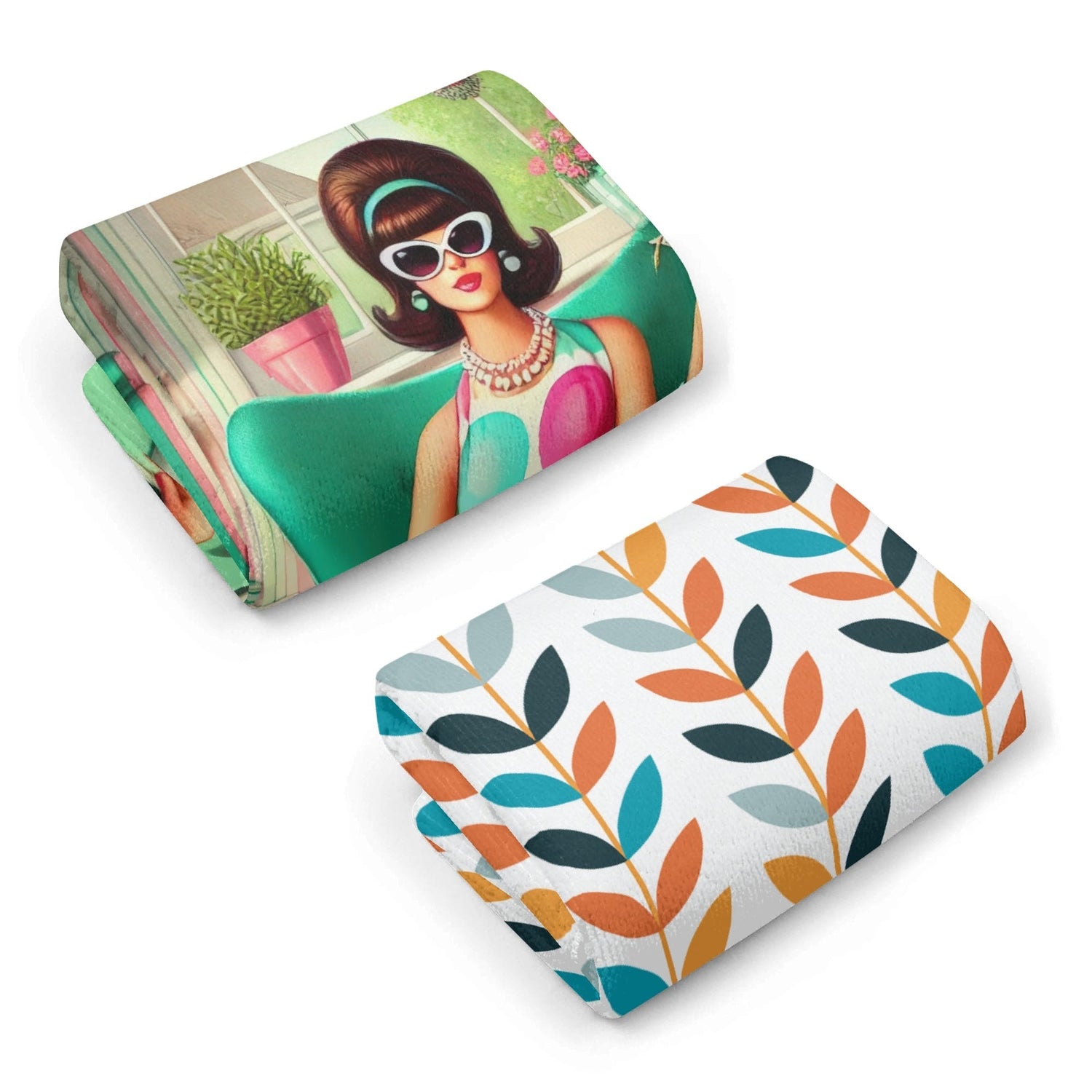 Kate McEnroe New York Retro Mod Girl Mid Century Scandinavian Floral Kitchen Dish Towel SetDish TowelsWQEG0X5W-1