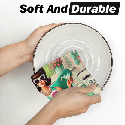 Kate McEnroe New York Retro Mod Girl Mid Century Scandinavian Floral Kitchen Dish Towel SetDish TowelsWQEG0X5W-1