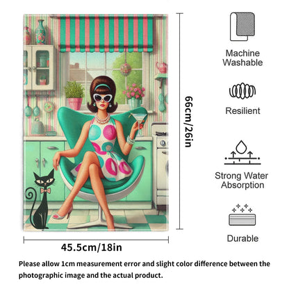 Kate McEnroe New York Retro Mod Girl Mid Century Scandinavian Floral Kitchen Dish Towel SetDish TowelsWQEG0X5W-1