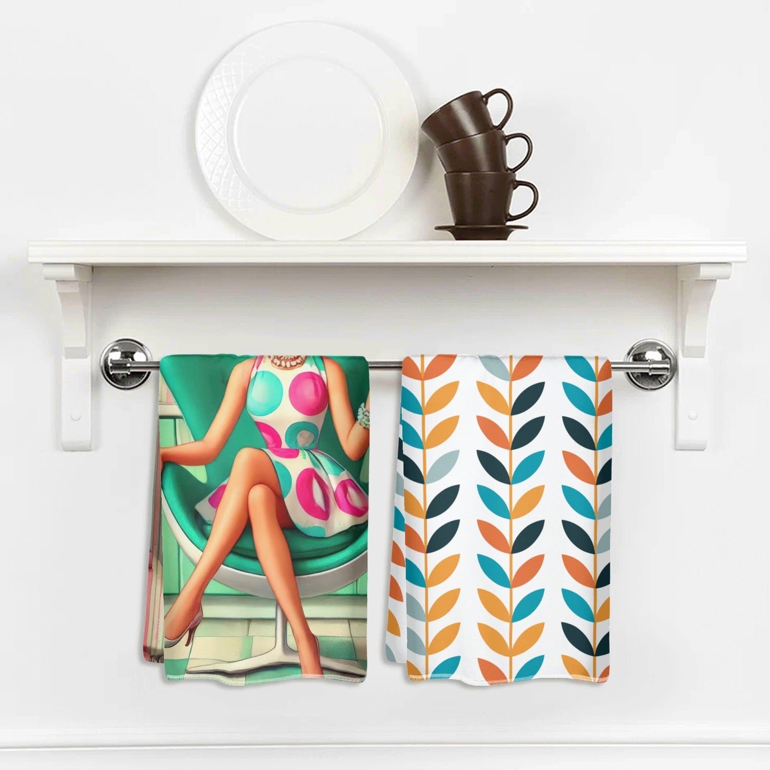 Kate McEnroe New York Retro Mod Girl Mid Century Scandinavian Floral Kitchen Dish Towel SetDish TowelsWQEG0X5W-1