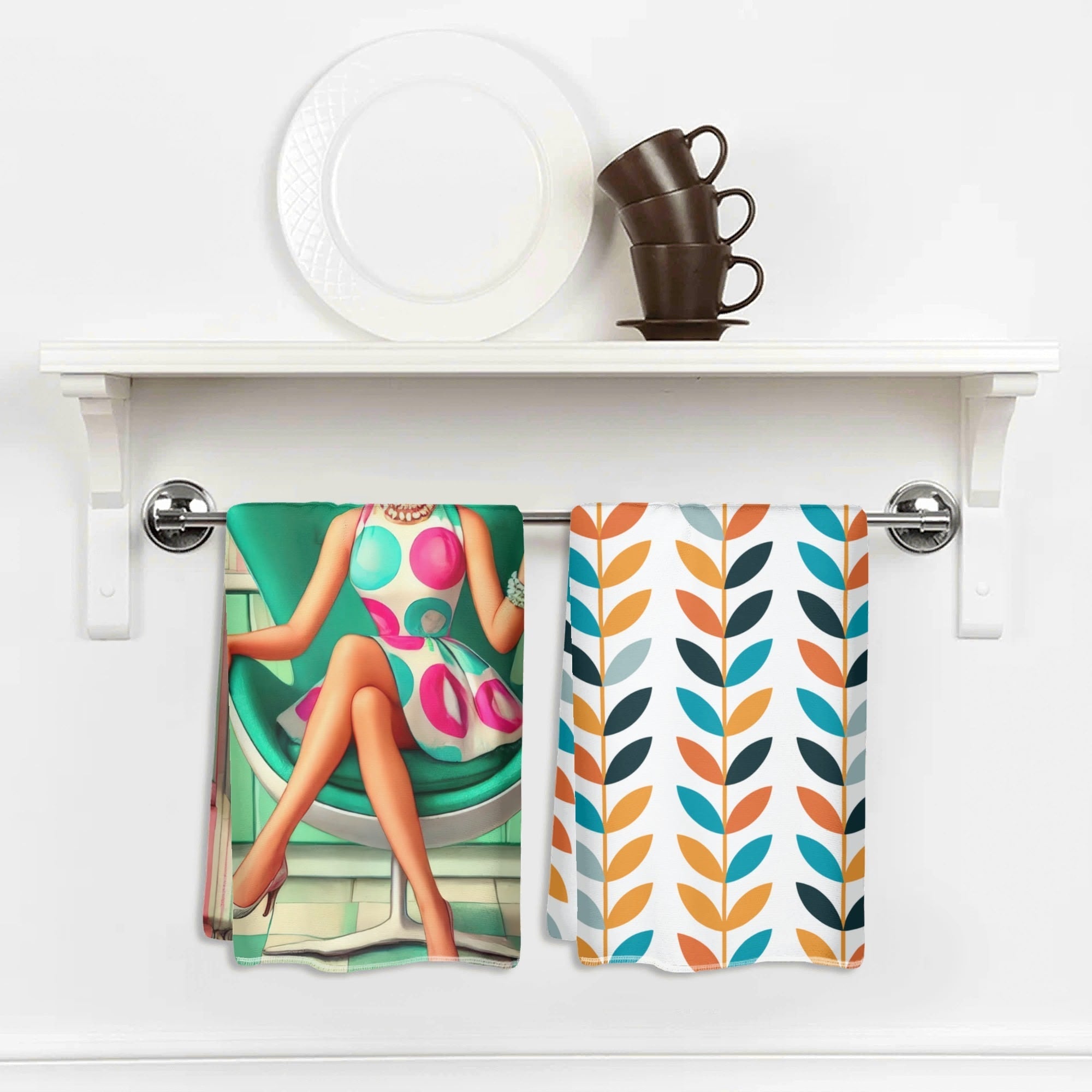 Kate McEnroe New York Retro Mod Girl Mid Century Scandinavian Floral Kitchen Dish Towel SetDish TowelsWQEG0X5W-1