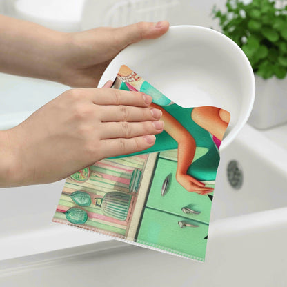 Kate McEnroe New York Retro Mod Girl Mid Century Scandinavian Floral Kitchen Dish Towel SetDish TowelsWQEG0X5W-1