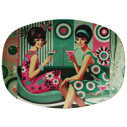 Kate McEnroe New York Retro Mod Girls Cocktail Party Platter, Mid Century Swanky Lounge Serving Tray, 60s Kitsch Hostess DishServing PlattersMODGALS22