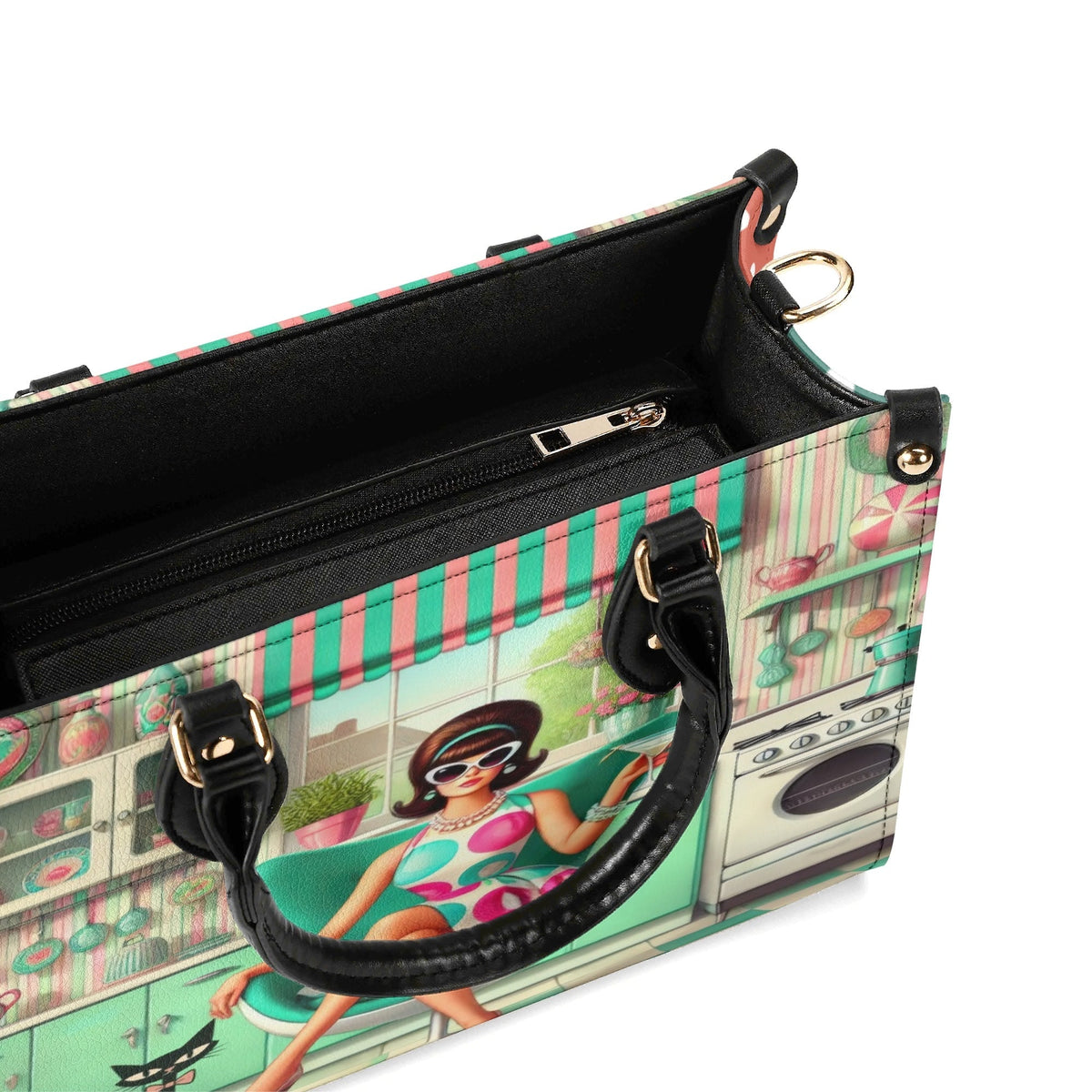 Kate McEnroe New York Retro Mod Housewife Handbag, Kitschy MCM Atomic Cat PurseHandbagsWE9PL36W-1