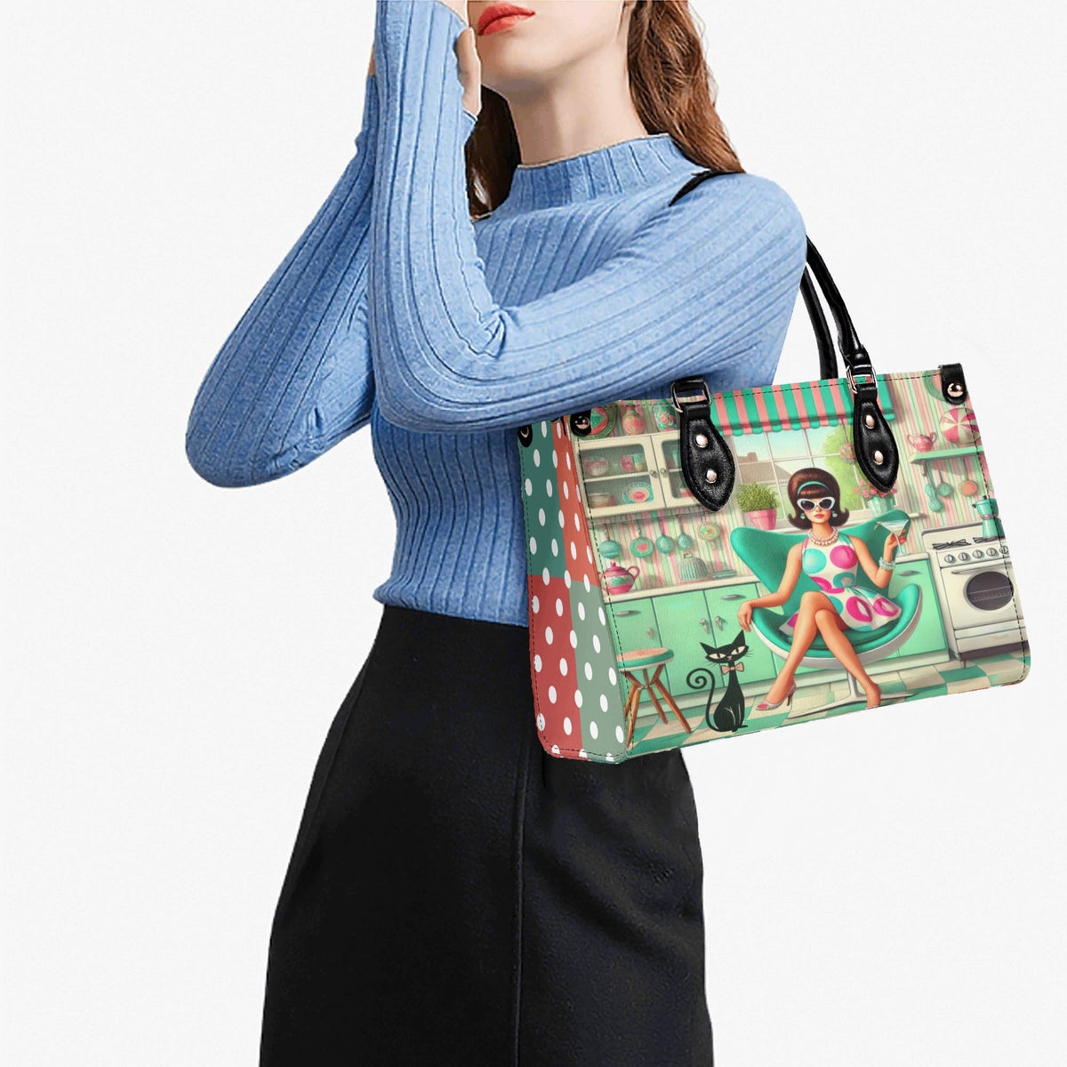 Kate McEnroe New York Retro Mod Housewife Handbag, Kitschy MCM Atomic Cat PurseHandbagsWE9PL36W-1