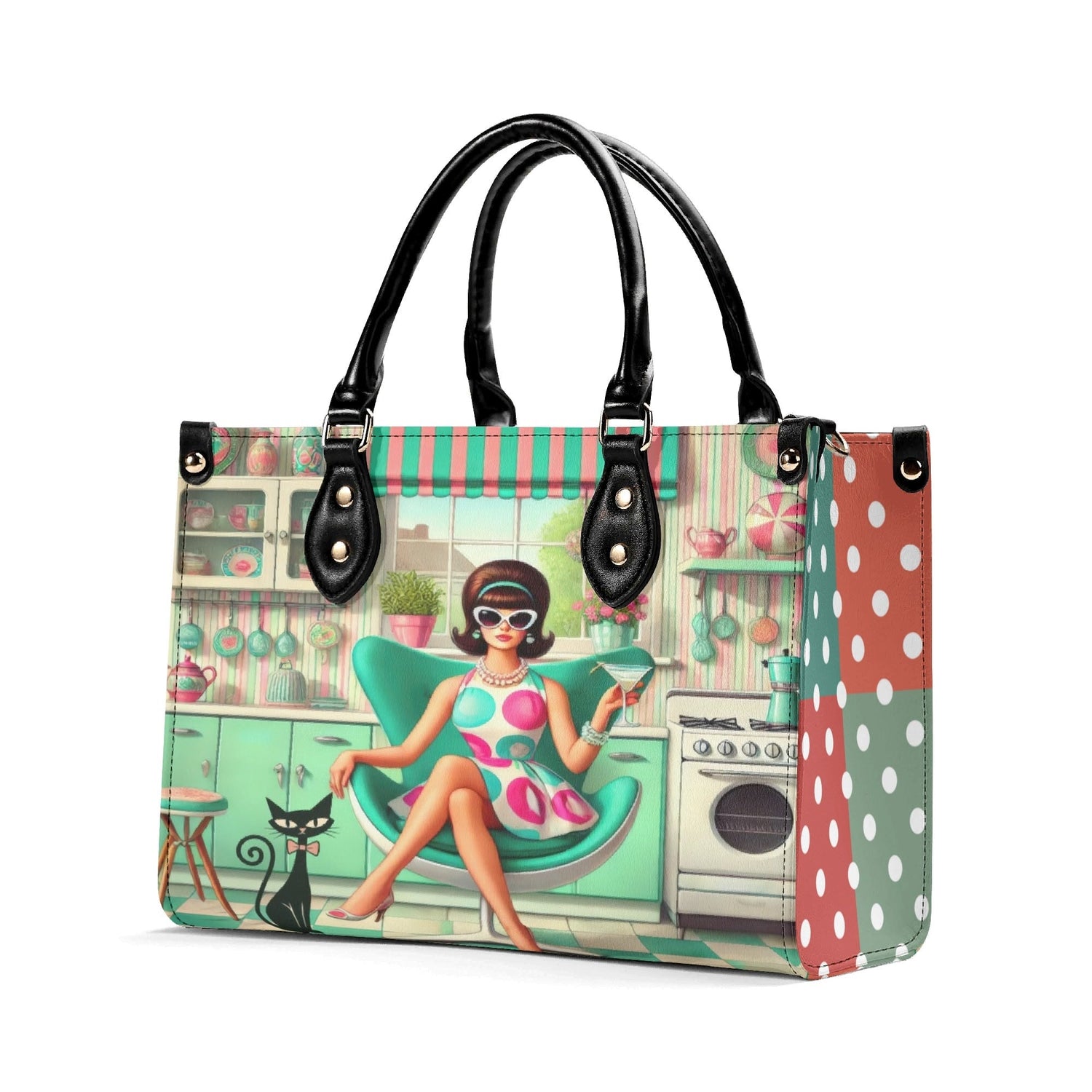 Kate McEnroe New York Retro Mod Housewife Handbag, Kitschy MCM Atomic Cat PurseHandbagsWE9PL36W-1