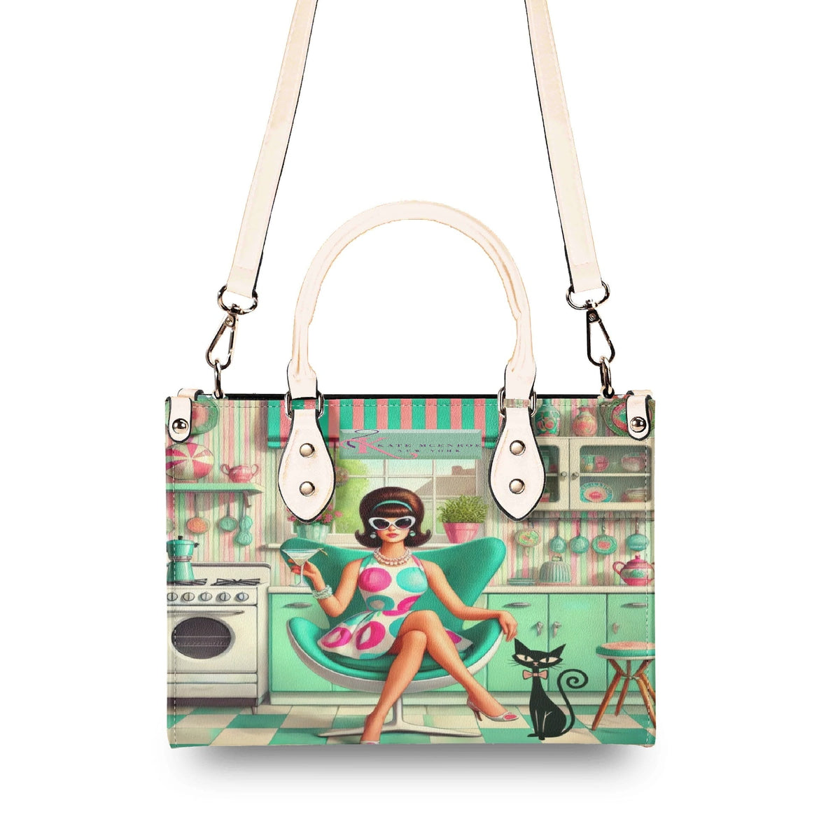 Kate McEnroe New York Retro Mod Housewife Handbag, Kitschy MCM Atomic Cat PurseHandbagsWE9PL36W-4