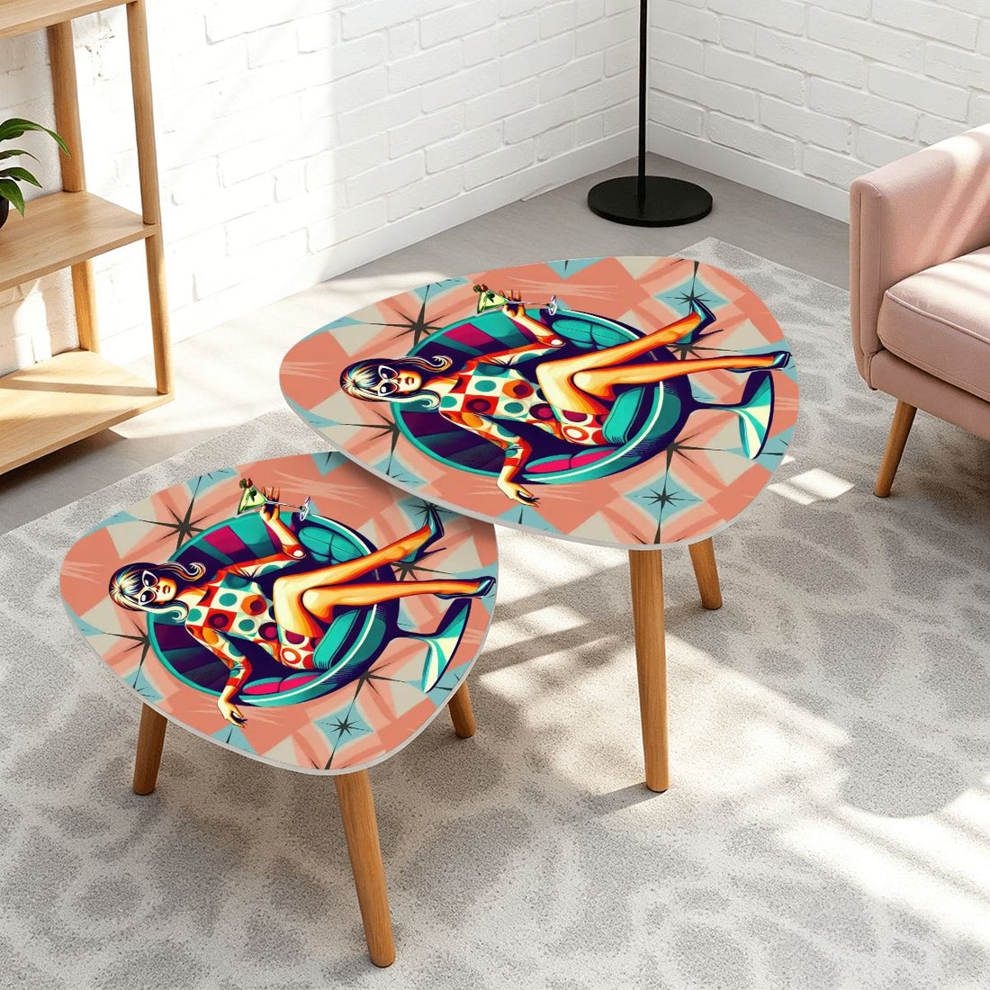 Kate McEnroe New York Retro Mod Lounge Nesting Tables, 60s Cocktail Egg Chair Accent Furniture, Mid Century Modern DecorNesting TablesiRrqXlCvtH
