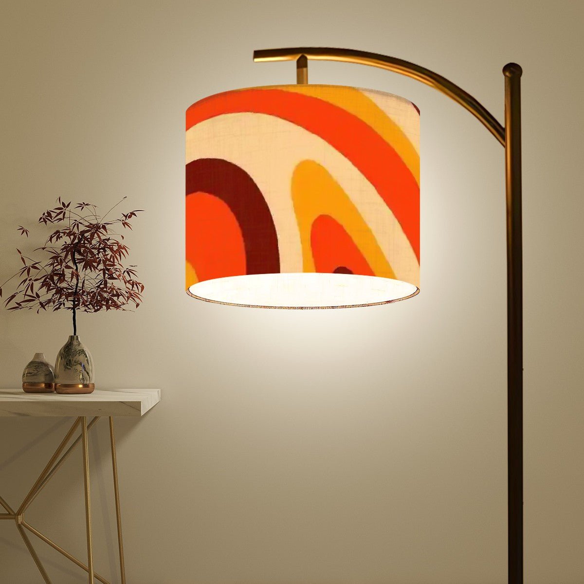 Kate McEnroe New York Retro Mod Psychedelic Arc Floor Lamp, 70s Groovy Orange Brown LightingFloor Lamps4k74LzJPSn