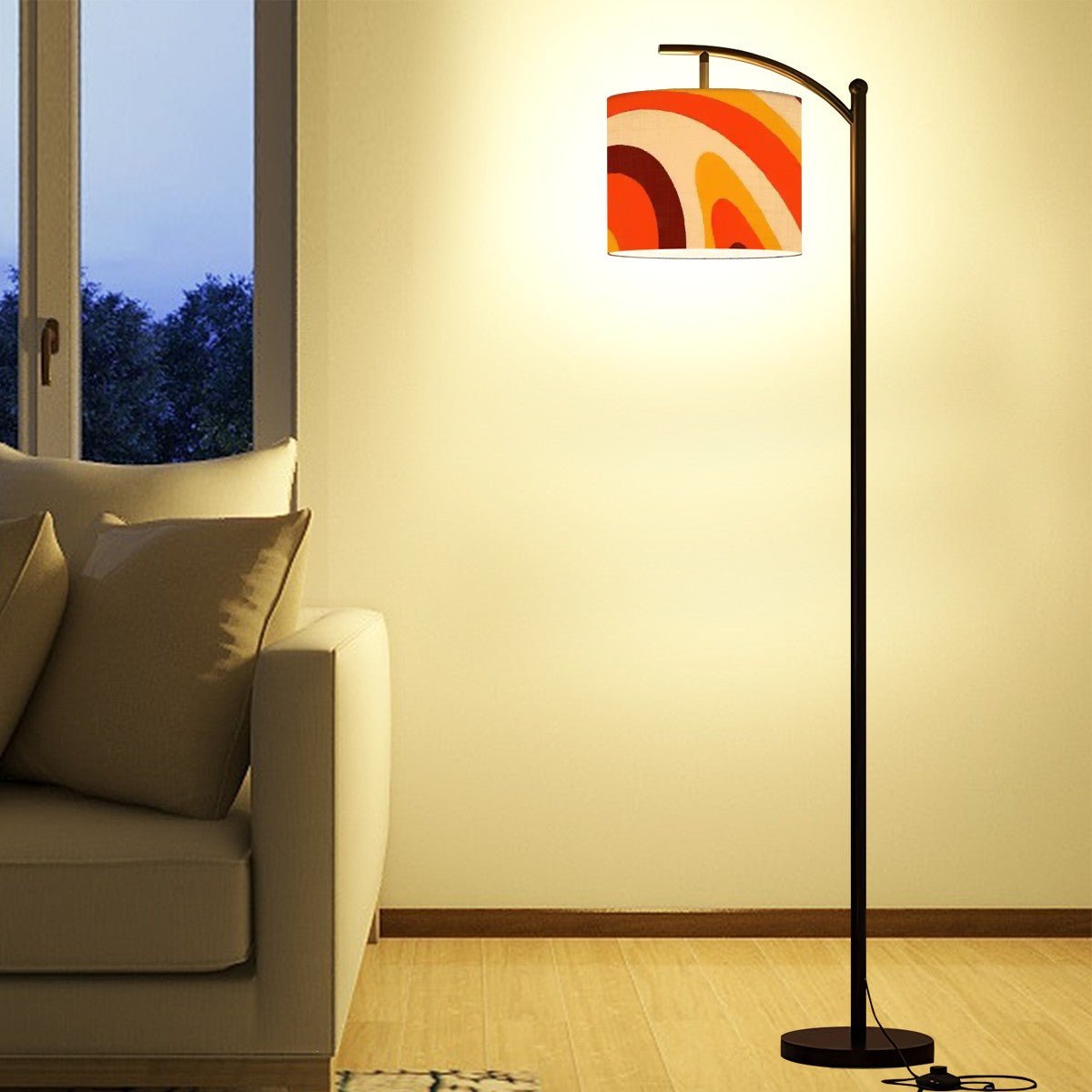Kate McEnroe New York Retro Mod Psychedelic Arc Floor Lamp, 70s Groovy Orange Brown LightingFloor Lamps4k74LzJPSn
