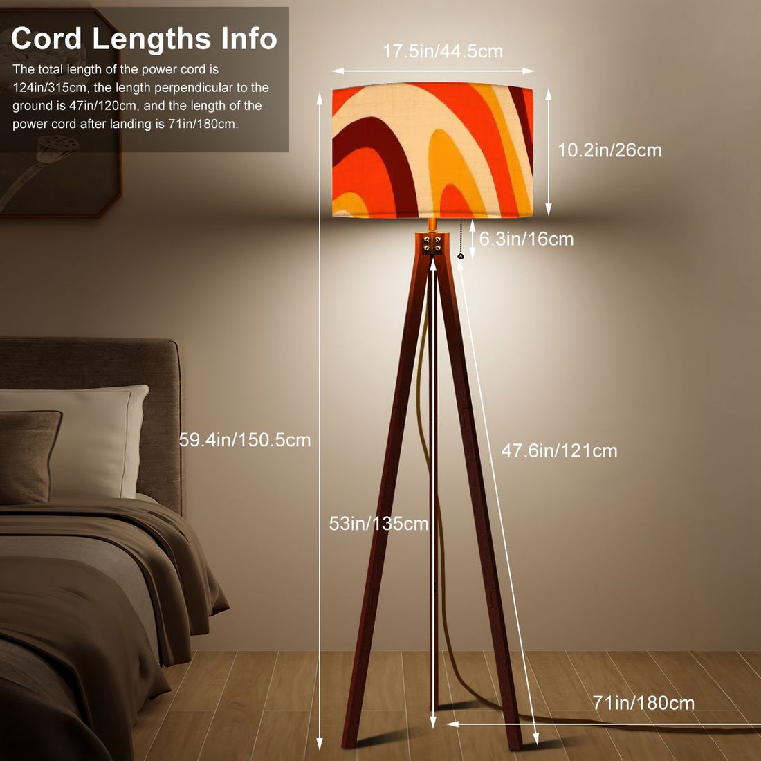 Kate McEnroe New York Retro Mod Psychedelic Tripod Floor Lamp, 70s Groovy Orange Brown LightingFloor LampsIyOCZgAnYY