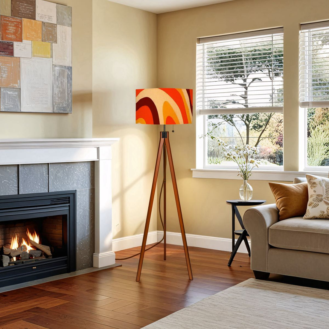 Kate McEnroe New York Retro Mod Psychedelic Tripod Floor Lamp, 70s Groovy Orange Brown LightingFloor LampsIyOCZgAnYY