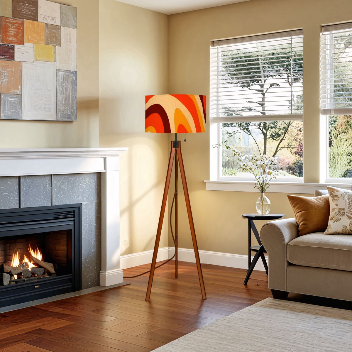 Kate McEnroe New York Retro Mod Psychedelic Tripod Floor Lamp, 70s Groovy Orange Brown LightingFloor LampsIyOCZgAnYY
