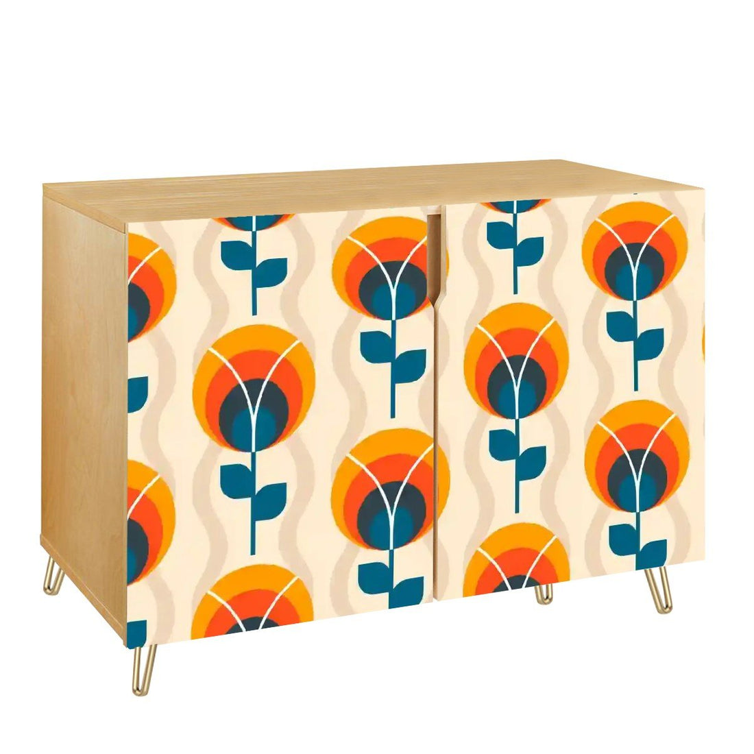Kate McEnroe New York Retro Mod Scandinavian Floral Cabinet, Mid Century Modern Storage CredenzaStorage CabinetsW7NAZRzJiL