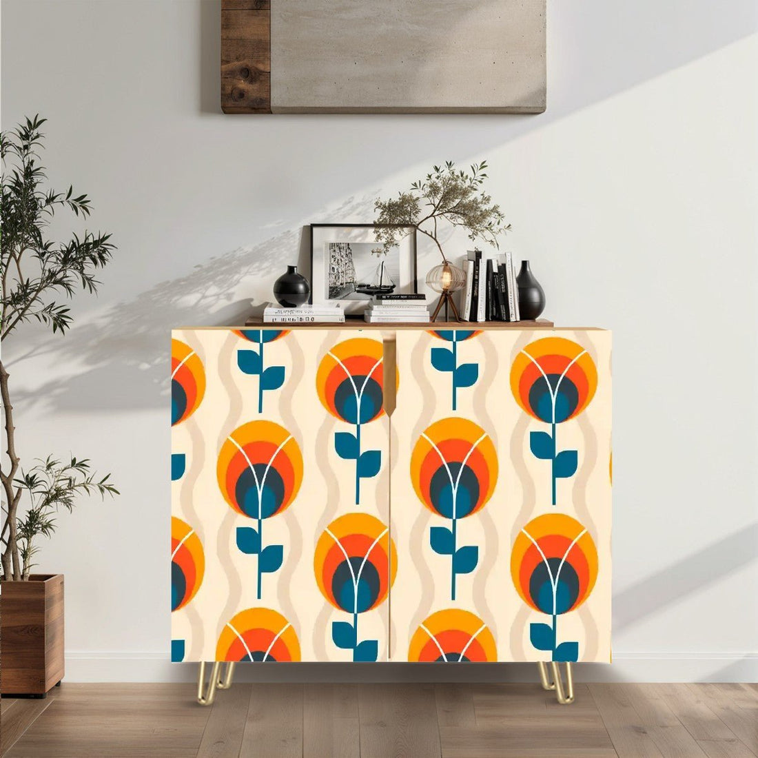 Kate McEnroe New York Retro Mod Scandinavian Floral Cabinet, Mid Century Modern Storage CredenzaStorage CabinetsW7NAZRzJiL
