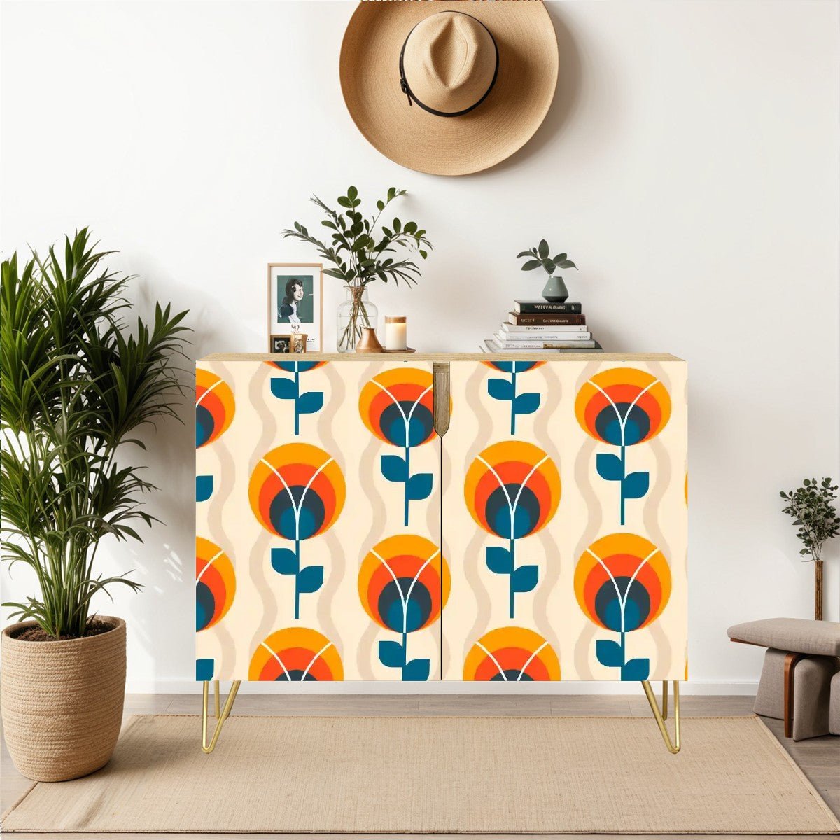 Kate McEnroe New York Retro Mod Scandinavian Floral Cabinet, Mid Century Modern Storage CredenzaStorage CabinetsW7NAZRzJiL
