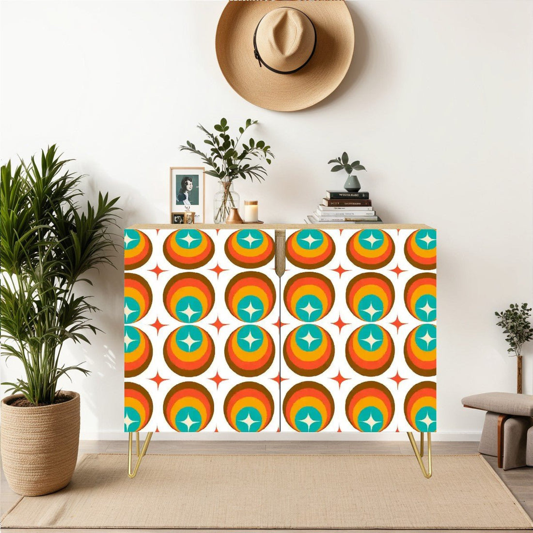 Kate McEnroe New York Retro Mod Starburst Credenza, Mid Century Modern Sideboard, 60s Kitsch Storage CabinetStorage CabinetsPMnsvyroSD