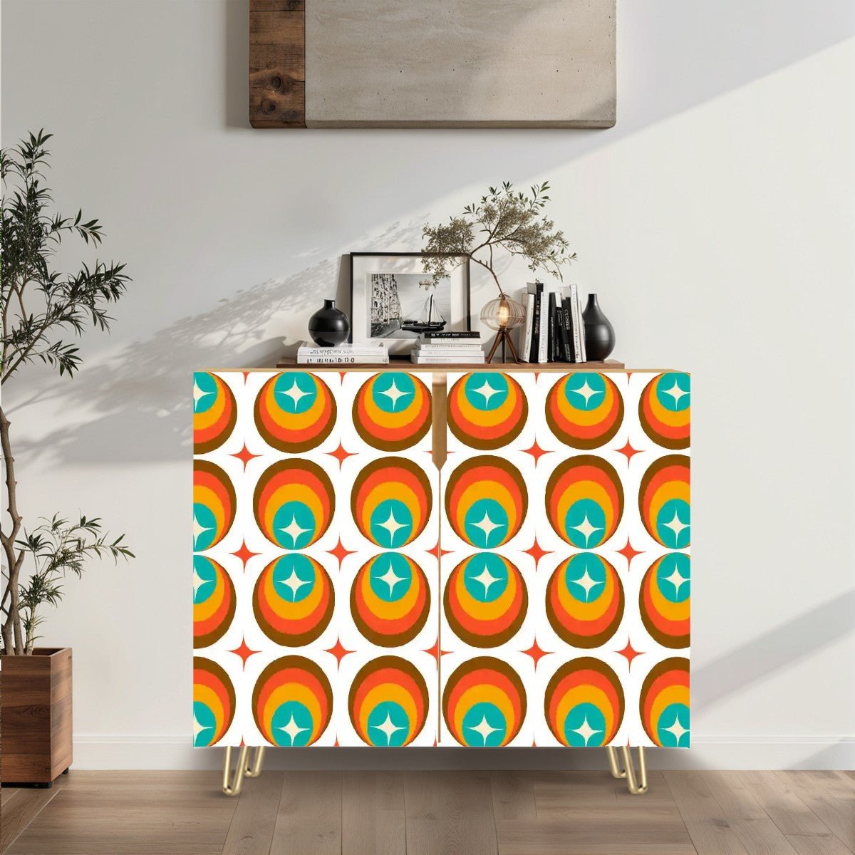 Kate McEnroe New York Retro Mod Starburst Credenza, Mid Century Modern Sideboard, 60s Kitsch Storage CabinetStorage CabinetsPMnsvyroSD