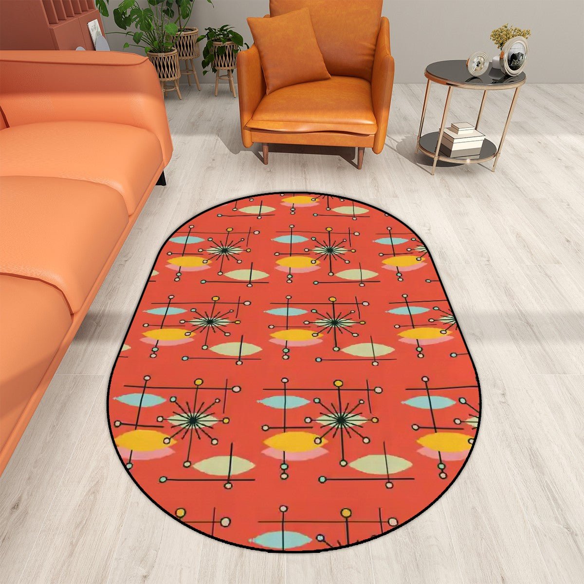 Kate McEnroe New York Retro Mod Starburst Oval Rug, Mid Century Modern Atomic Age Floor Accent, 50s Kitsch Area CarpetRugsnj4FQw6eas