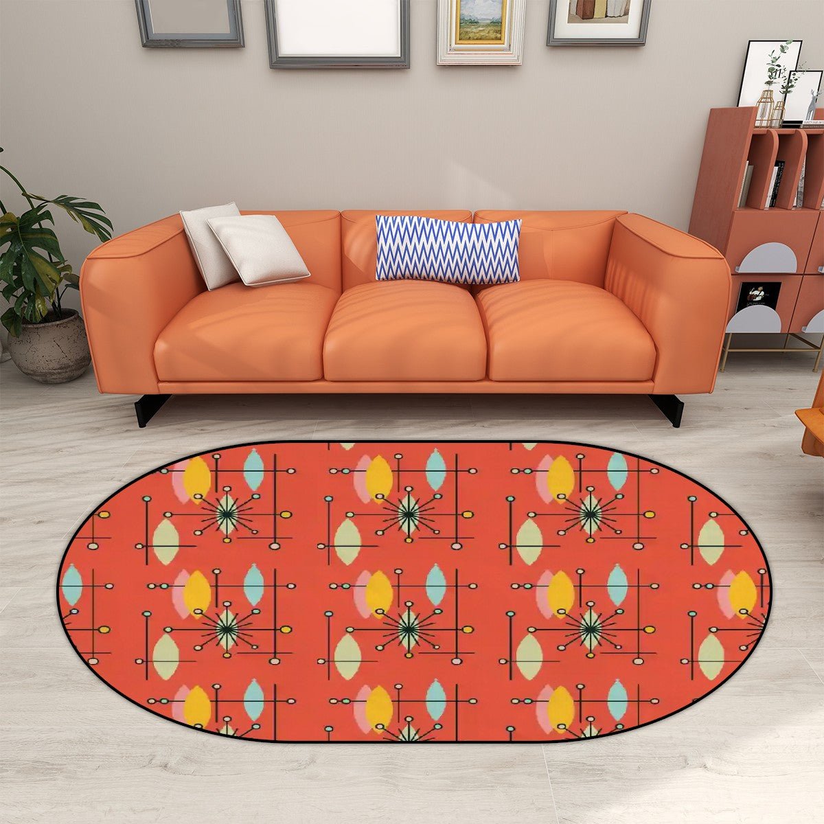 Atomic Fallout Rug Retro Mod Starburst Oval Rug, Mid Century Modern Atomic Age Floor Acce ...