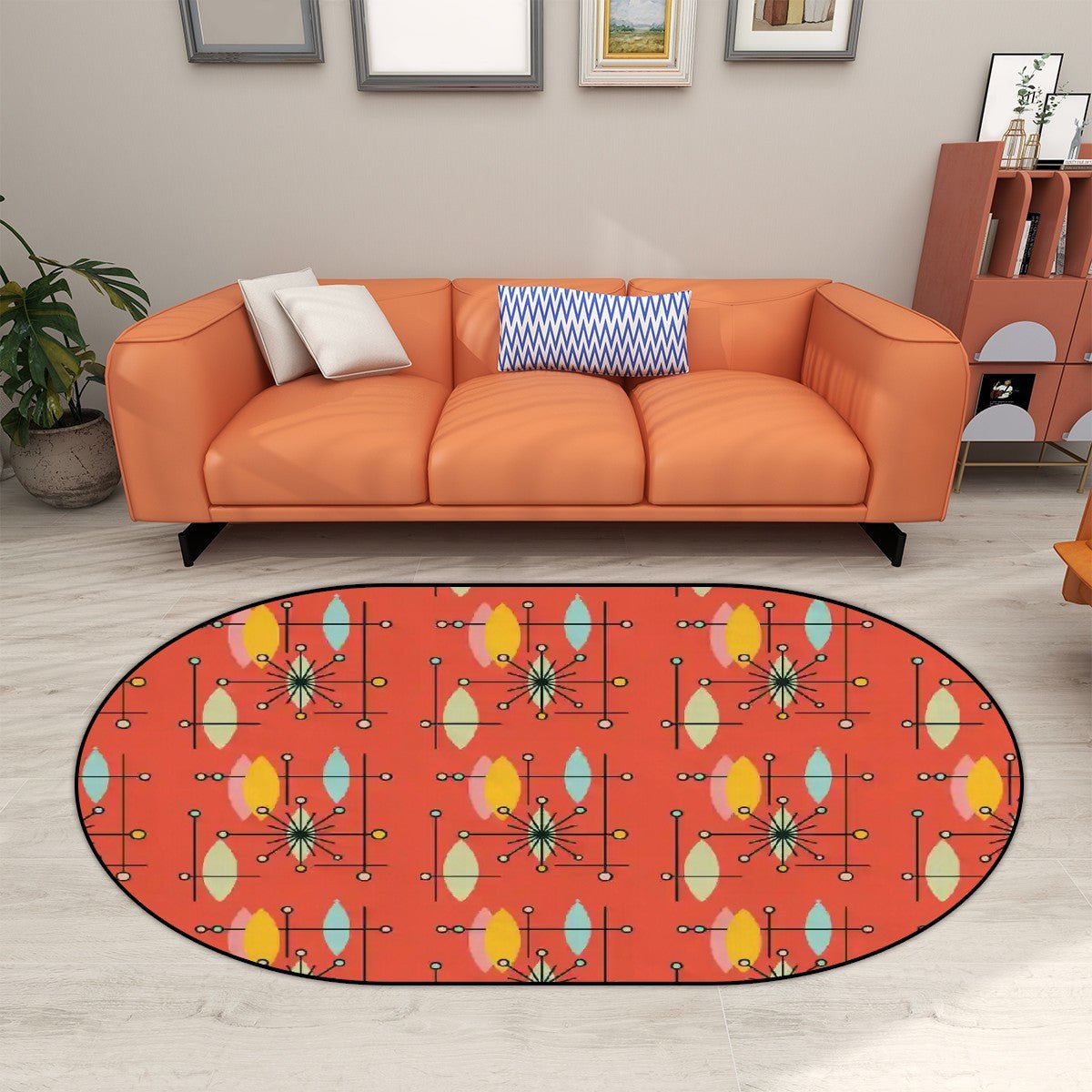 Kate McEnroe New York Retro Mod Starburst Oval Rug, Mid Century Modern Atomic Age Floor Accent, 50s Kitsch Area CarpetRugsnj4FQw6eas