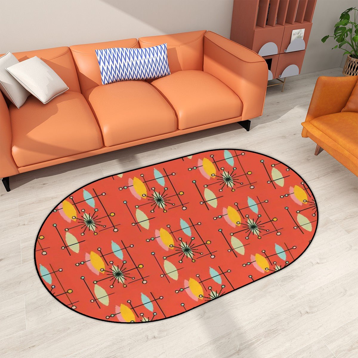 Kate McEnroe New York Retro Mod Starburst Oval Rug, Mid Century Modern Atomic Age Floor Accent, 50s Kitsch Area CarpetRugsnj4FQw6eas