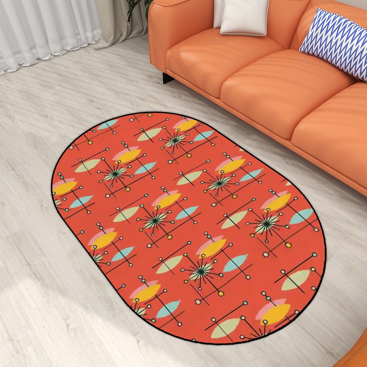 Kate McEnroe New York Retro Mod Starburst Oval Rug, Mid Century Modern Atomic Age Floor Accent, 50s Kitsch Area CarpetRugsnj4FQw6eas