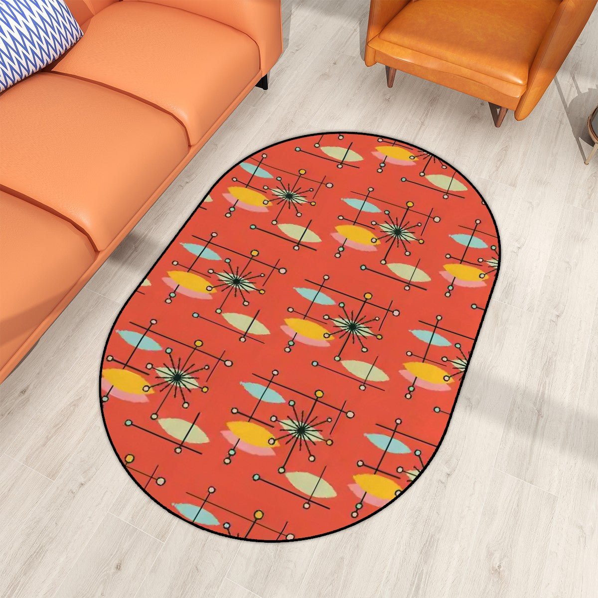 Kate McEnroe New York Retro Mod Starburst Oval Rug, Mid Century Modern Atomic Age Floor Accent, 50s Kitsch Area CarpetRugsnj4FQw6eas